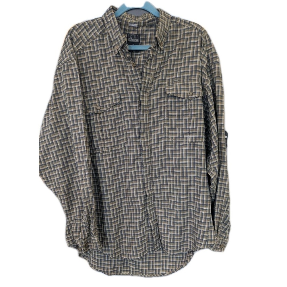 Robert Comstock Endurance XL Geometric Button Up Shirt Pockets Workwear Cabin